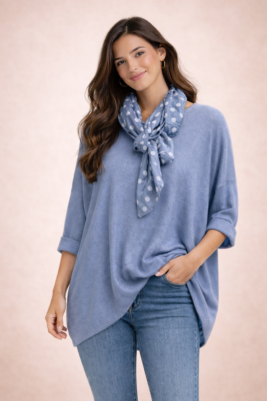 Jersey Oversize Azul de Punto Ligero – Sofisticación Casual | Isabel Herrera