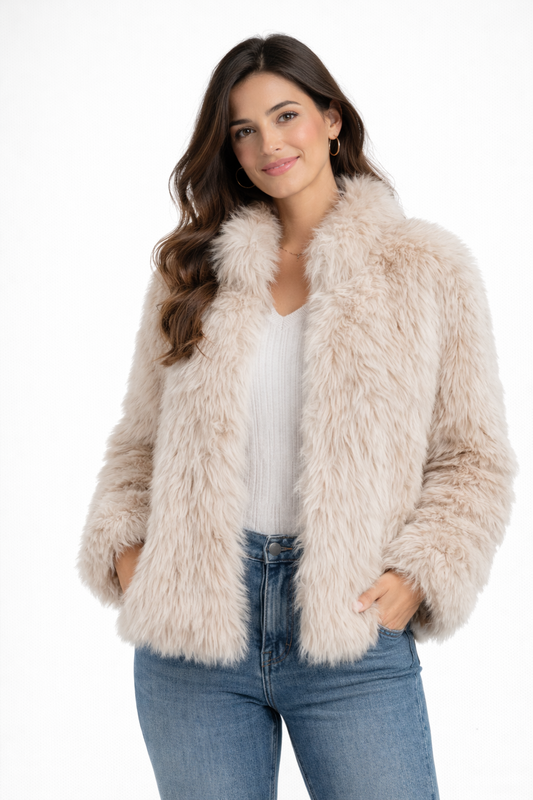 Abrigo de Pelo Sintético para Mujer - Chaqueta de Invierno Cálida y Suave con Frente Abierto, Estilo Moderno y Cómodo