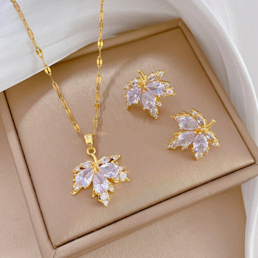 Pendientes de la Suerte Hojas Blancas – Incluye Collar Gratis